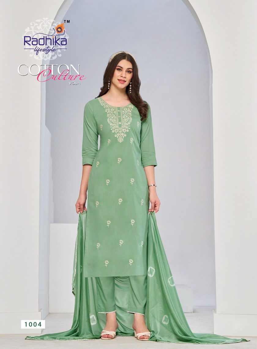 Cotton Culture Vol 1 By Radhika Cotton Embroidery Plus Size Kurti With Bottom Dupatta Wholesale Online